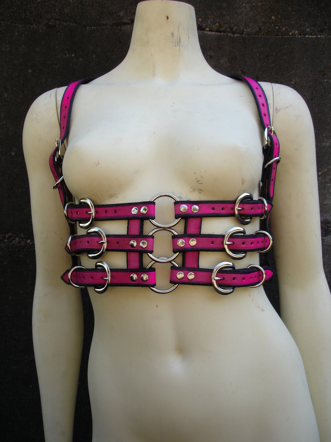 Pink 3 Ring Leather Underbust Harness
