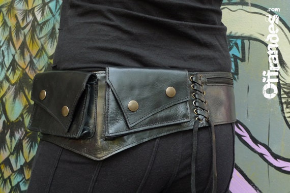 Utility Leather HiP Belt BaG - " GALACTIC " - BLACK