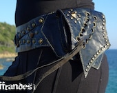 Utility Leather Hip Belt BaG - " CARIBE " - BLACK // leather belt with pockets.