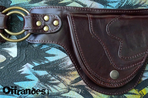 Leather Utility Hip Belt BaG - " DOUBLE RING " - D.BROWN // leather belt with pockets.