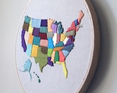 Hand Embroidered Map of USA Wall Hanging in 8" Hoop