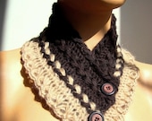 Hand Crochet Neckwarmer, Brown Beige Neckwarmer, Winter Accessories, Fall Fashion, Scarf, Warm, Wrap, Cowl, Chunky