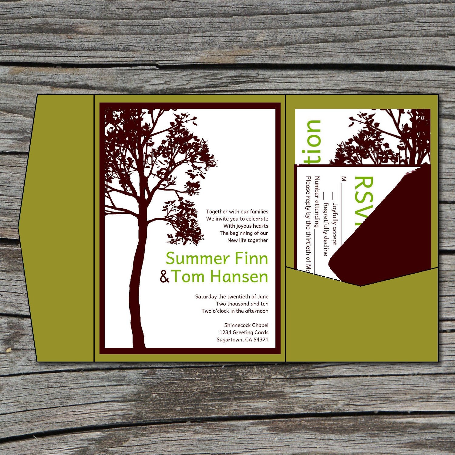 Wedding Invitation, DIY, Pocketfold, Tall Tree, Printable, Digital File by ticklemeink on Etsy
