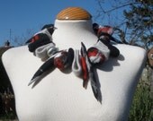 Chunky lagenlook black red grey necklace collar choker -  hand felted wool ......Made To Order
