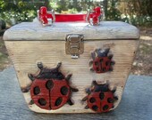 Handcarved LADYBUG BOX PURSE Mod Retro Rockabilly Tiki