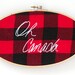 Oh Canada embroidered red and black flannel wooden hoop wall hanging 5x9 oval