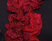 Crochet Ruffle Scarf in Warm Red Shades