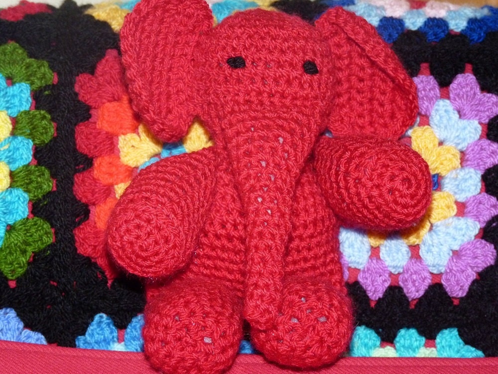 Crochet Elephant, Soft Toy, Plush, Amigurumi, Reggie the Red Elephant