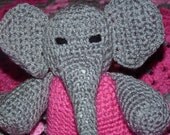 Crochet Elephant, Soft Toy, Plush, Amigurumi, Millie the Grey Elephant in Pink Dungarees