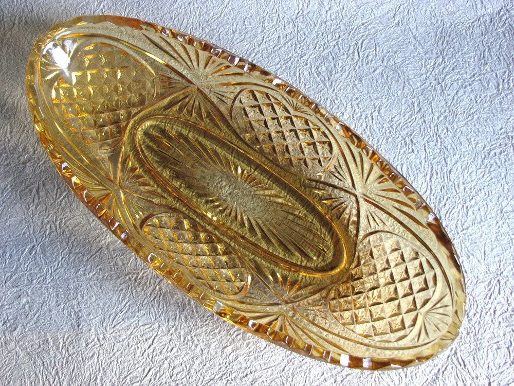Vintage Amber Depression Glass  Celery Dish