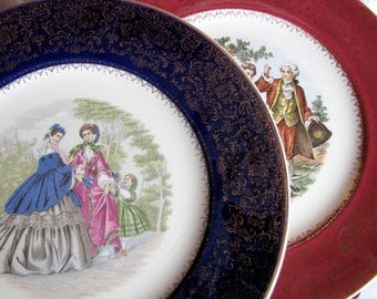 Pair of Vintage Imperial Salem Pictorial  Plates 23k Trim