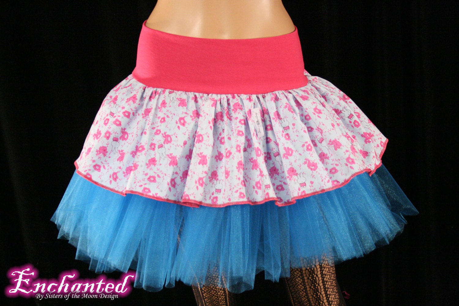 Cute Bunny mini skirt Adult tutu topper pink blue -- You chose size -- SistersEnchanted