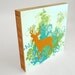SALE Woodland Deer Print, Art Block, Mounted on bamboo, 5 x 5 inches
