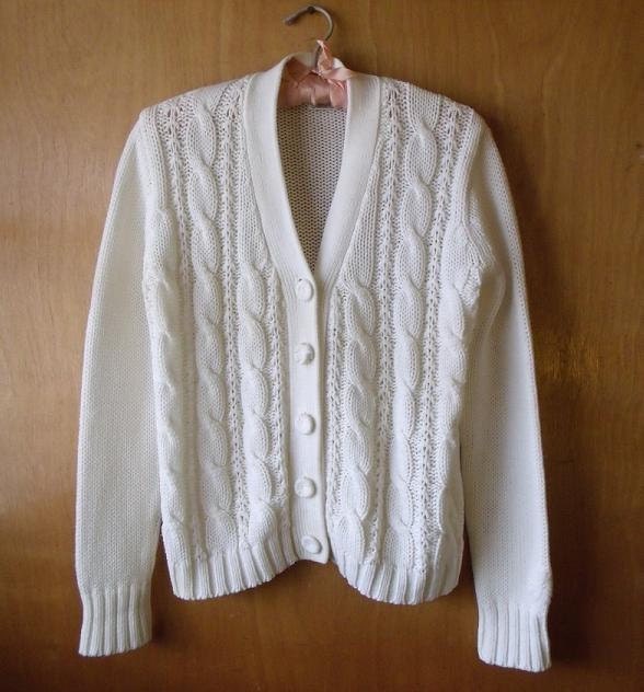 Vintage White Knitted Cardigan - Women's Size Medium