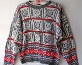 80s Rose & Heart Patterned Sweater - Size Small