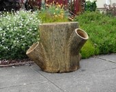 Antique Large Sewer Tile Folk Art Signed Tree Trunk Planter