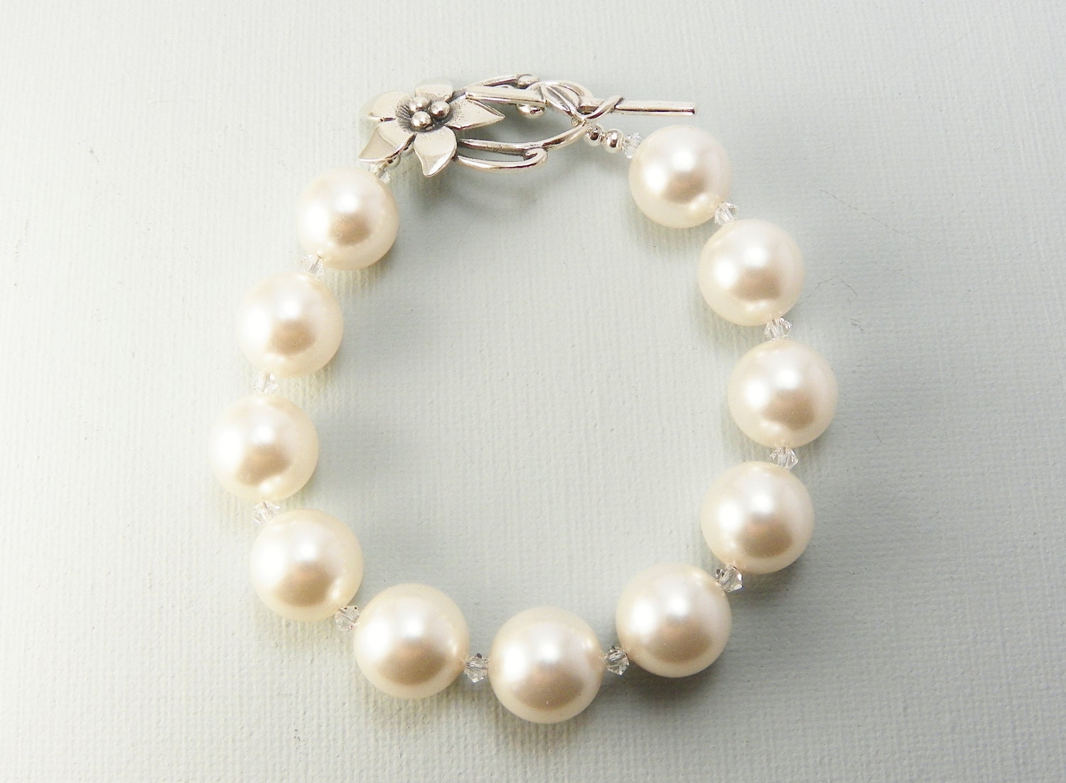 Summer Sale  20%  Discount  White Swarovski Pearl Bracelet With Ornate Sterling Silver Clasp - JanMarieArts