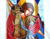 Saint  Archangel Michael - handpainted orthodox  icon on a tile, 11 by 6 inches - MADE TO ORDER