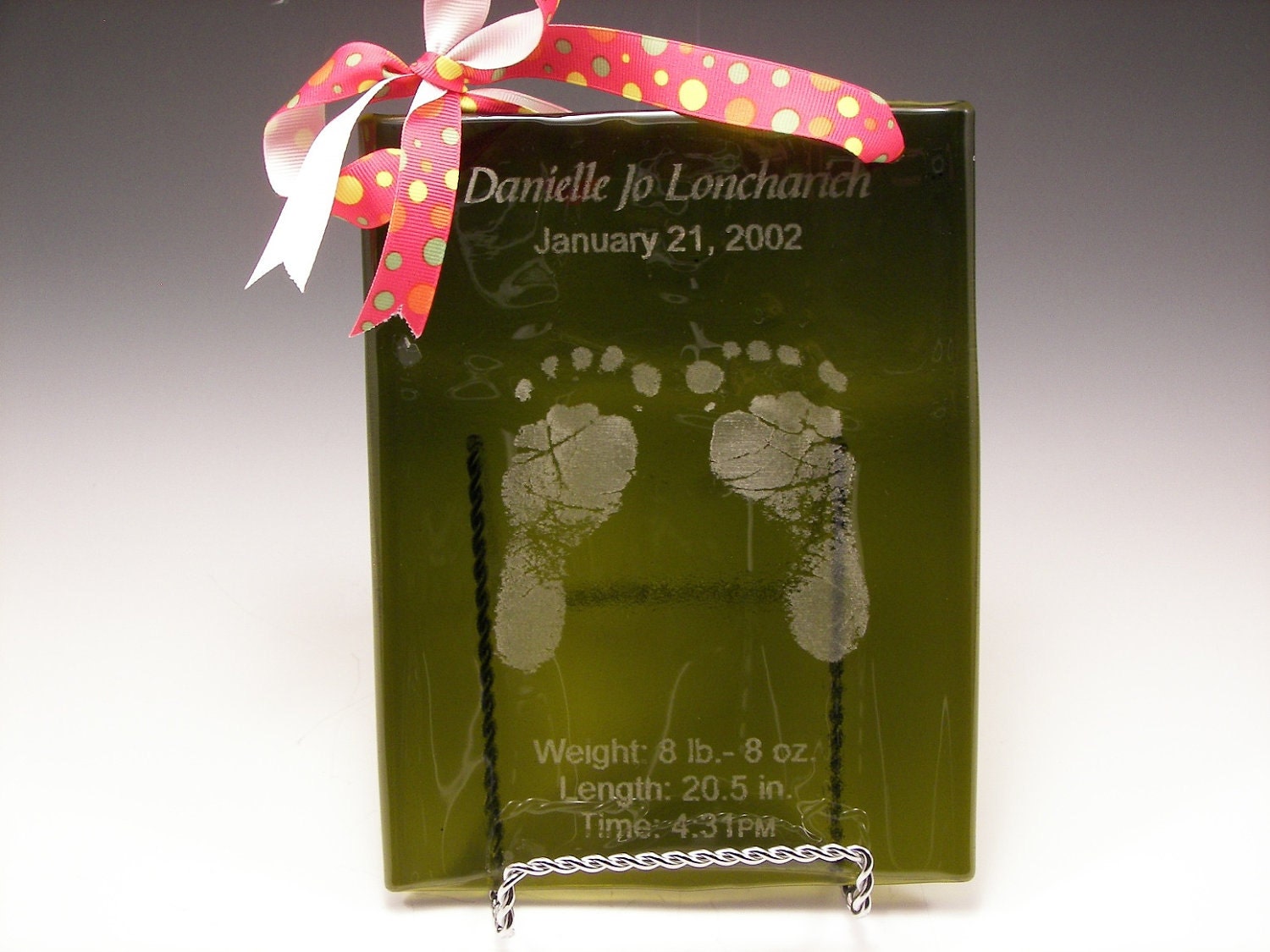 Birth Announcement Engraved On Flattened Wine Bottle