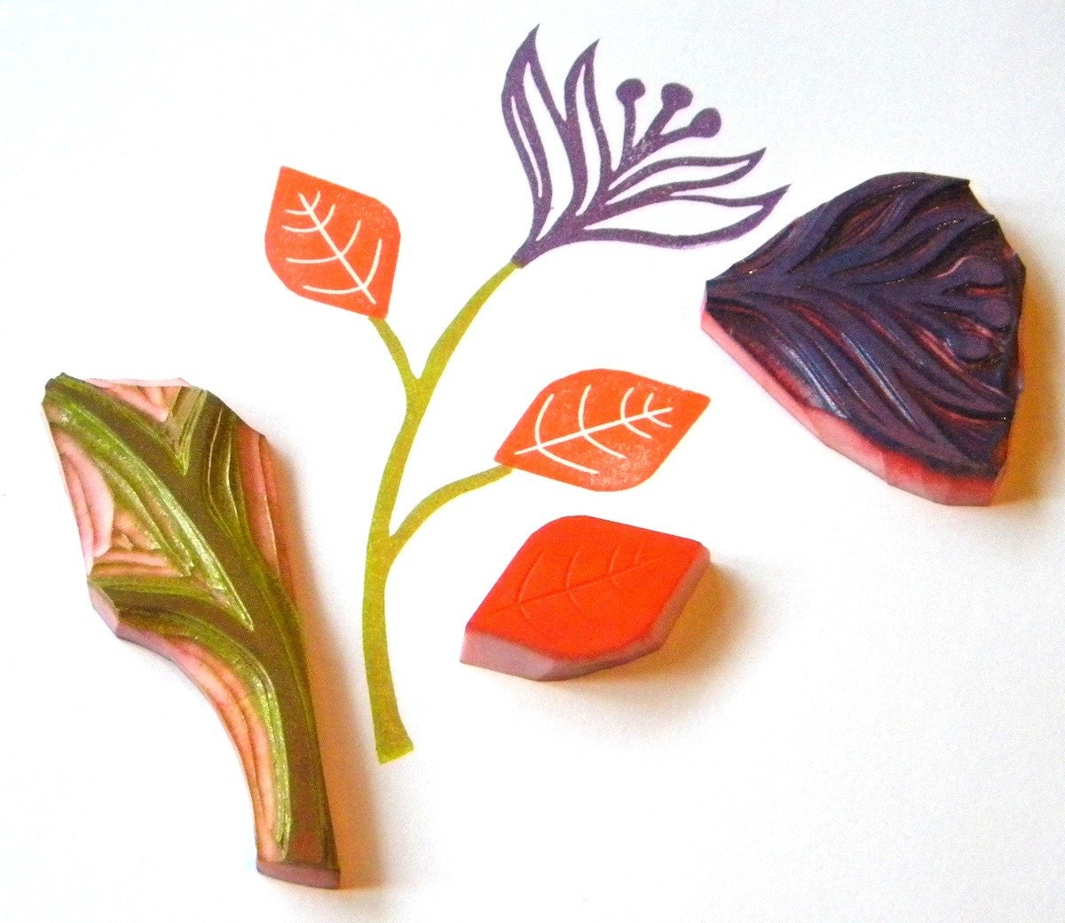 Rubber stamp set large flower stem and leaf