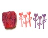 Three heart flowers hand carved rubber stamp