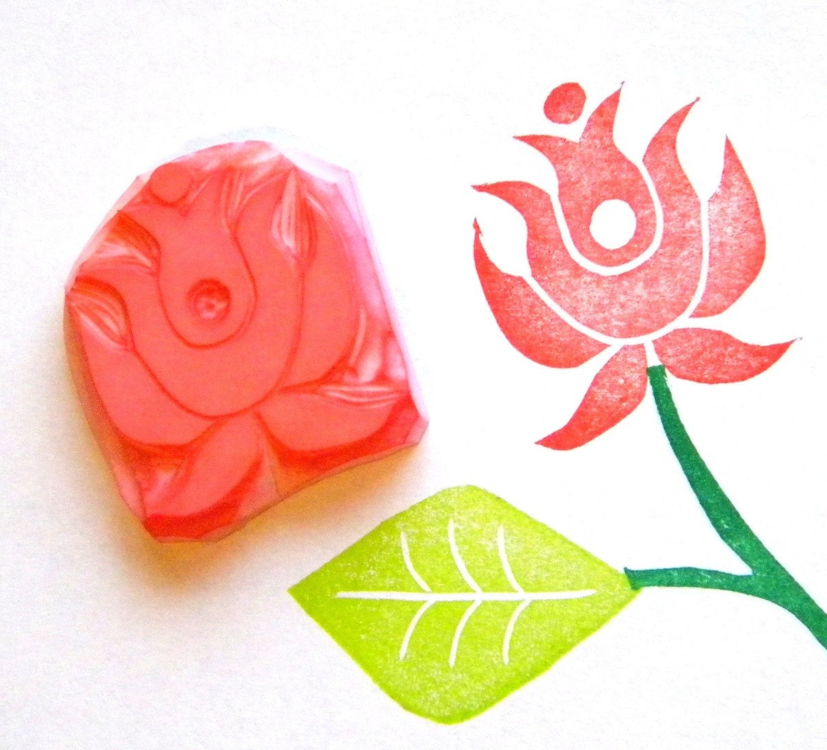 Hungarian folk art hand carved rubber stamp - large lotus like flower