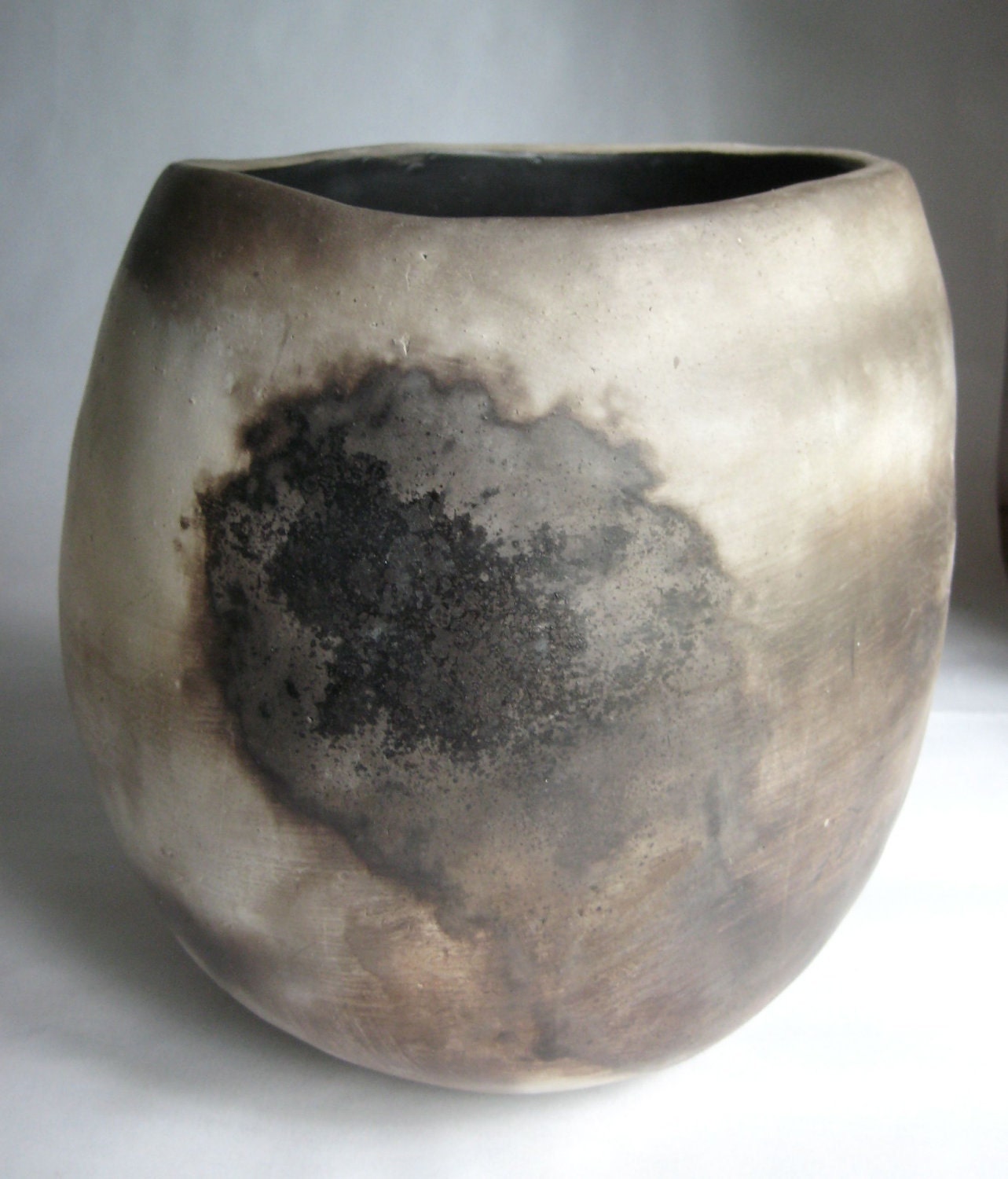 Pit-Fired Earthenware Vessel with Black Satin Glaze