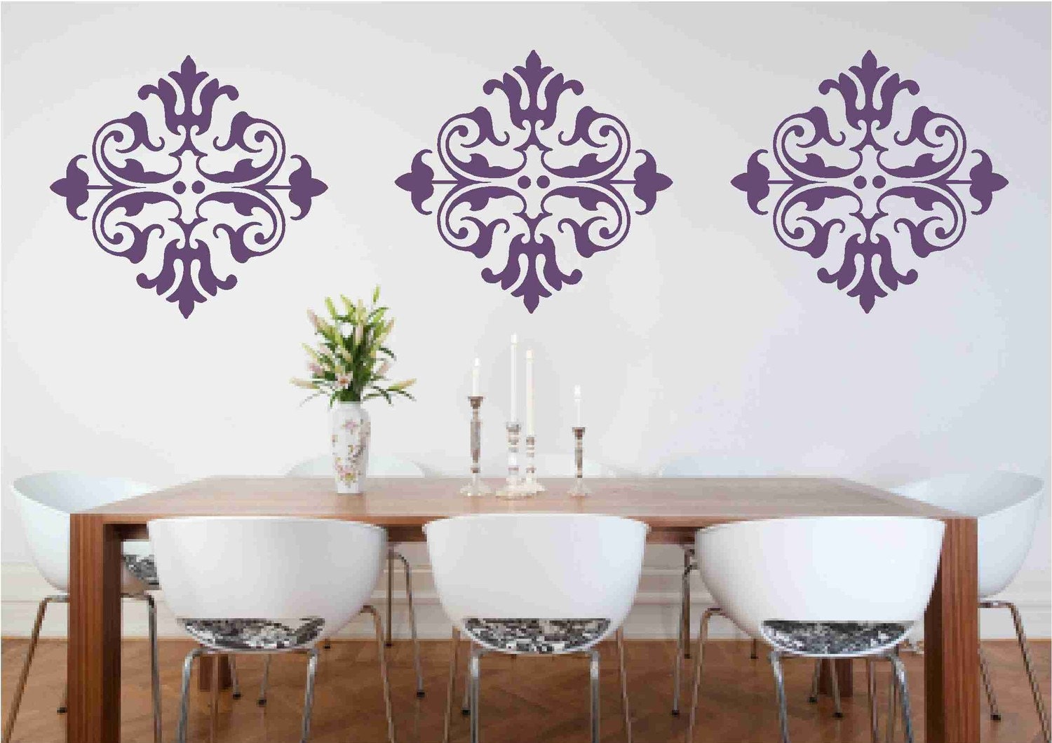 3 Large Damask Vinyl Wall Decal - SALE ITEM