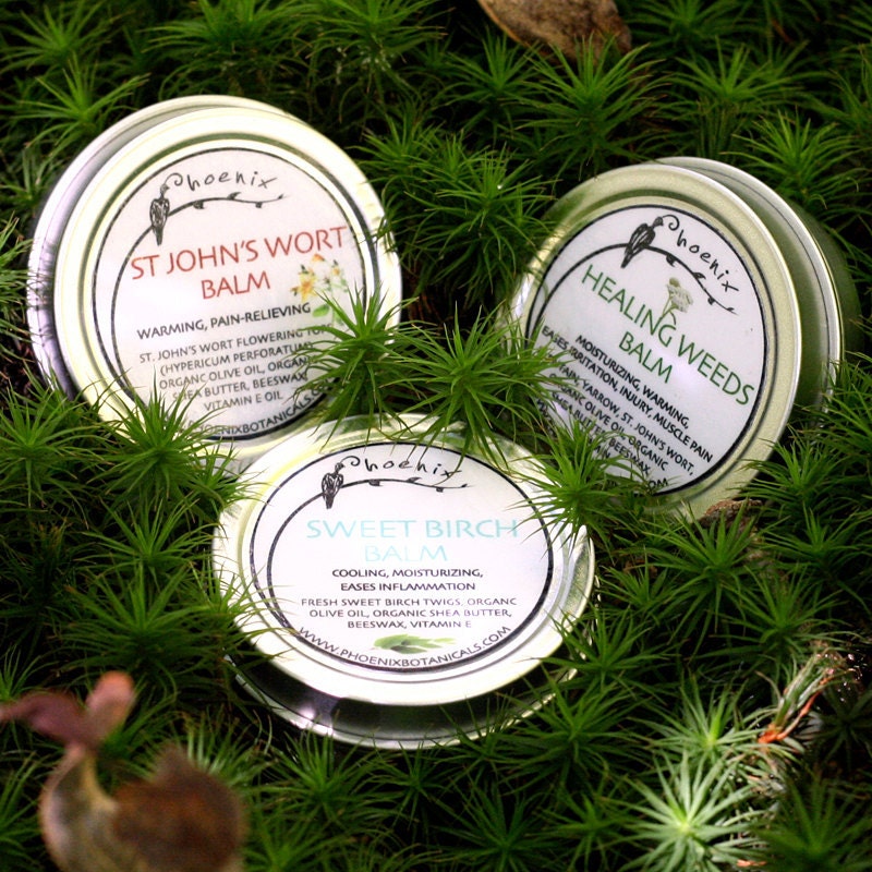 3 Healing Balms - The Weedy Set - organic salves made with fresh local plants - .5 oz tins