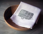 Tea Towel. Camper in Silver. Hand Screen Printed.