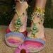 variegated PEA GREEN BAREFOOT sandals yellow crochet beaded sole less shoes beach wedding, bohemian gypsy shoes, photo shoot props