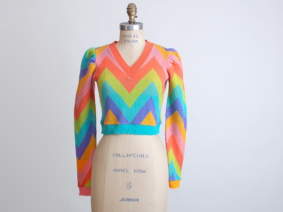 Vintage 70s Betsey Johnson Alley Cat Chevron Cropped Sweater