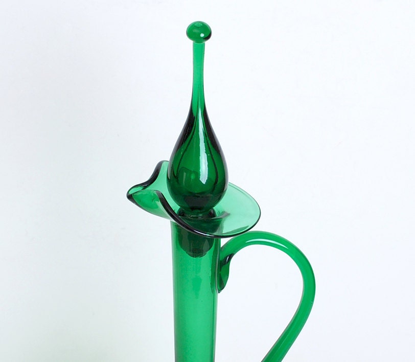 Vintage 60s MOD Green Blown Glass Decanter