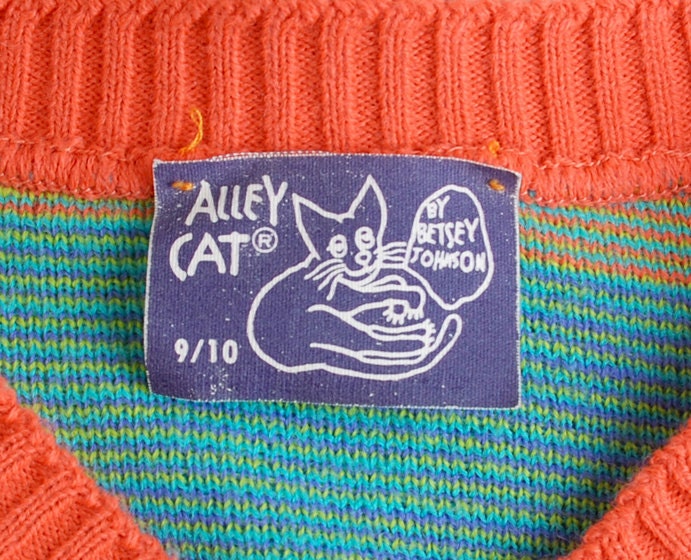 Vintage 70s Betsey Johnson Alley Cat Chevron Cropped Sweater