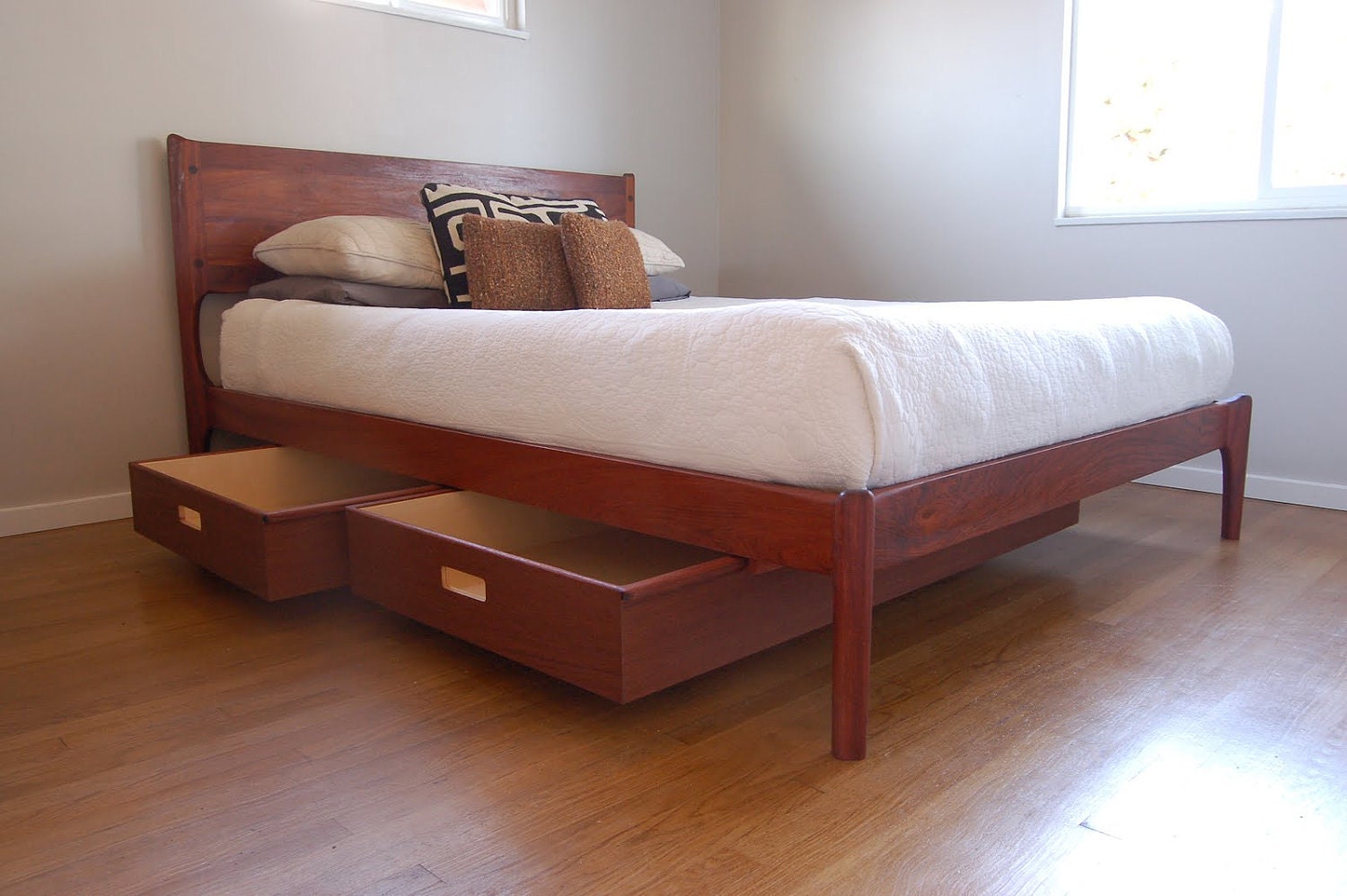 Mid Century Danish Modern Style Storage Bed
