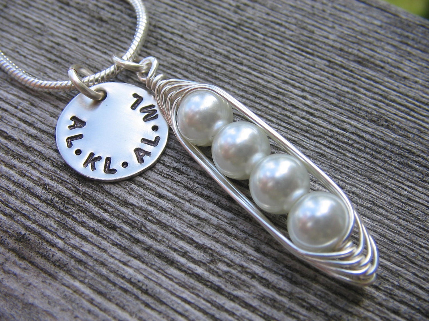 Pea Pod necklace with a personalized disc  (24 colors) 2,3,4,or 5 peas
