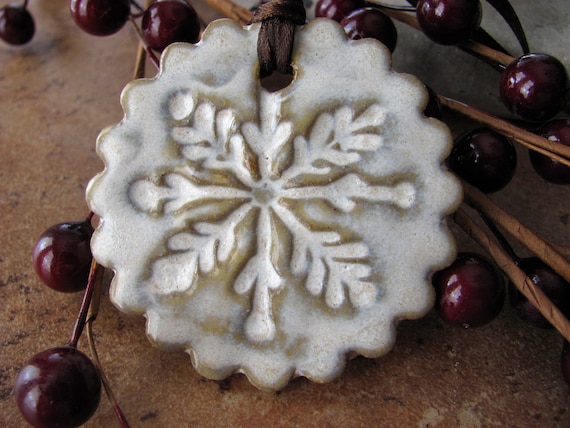 30% OFF - Snowflake Ornament in Show Crystal Glaze - Hand Ceramic Ornament