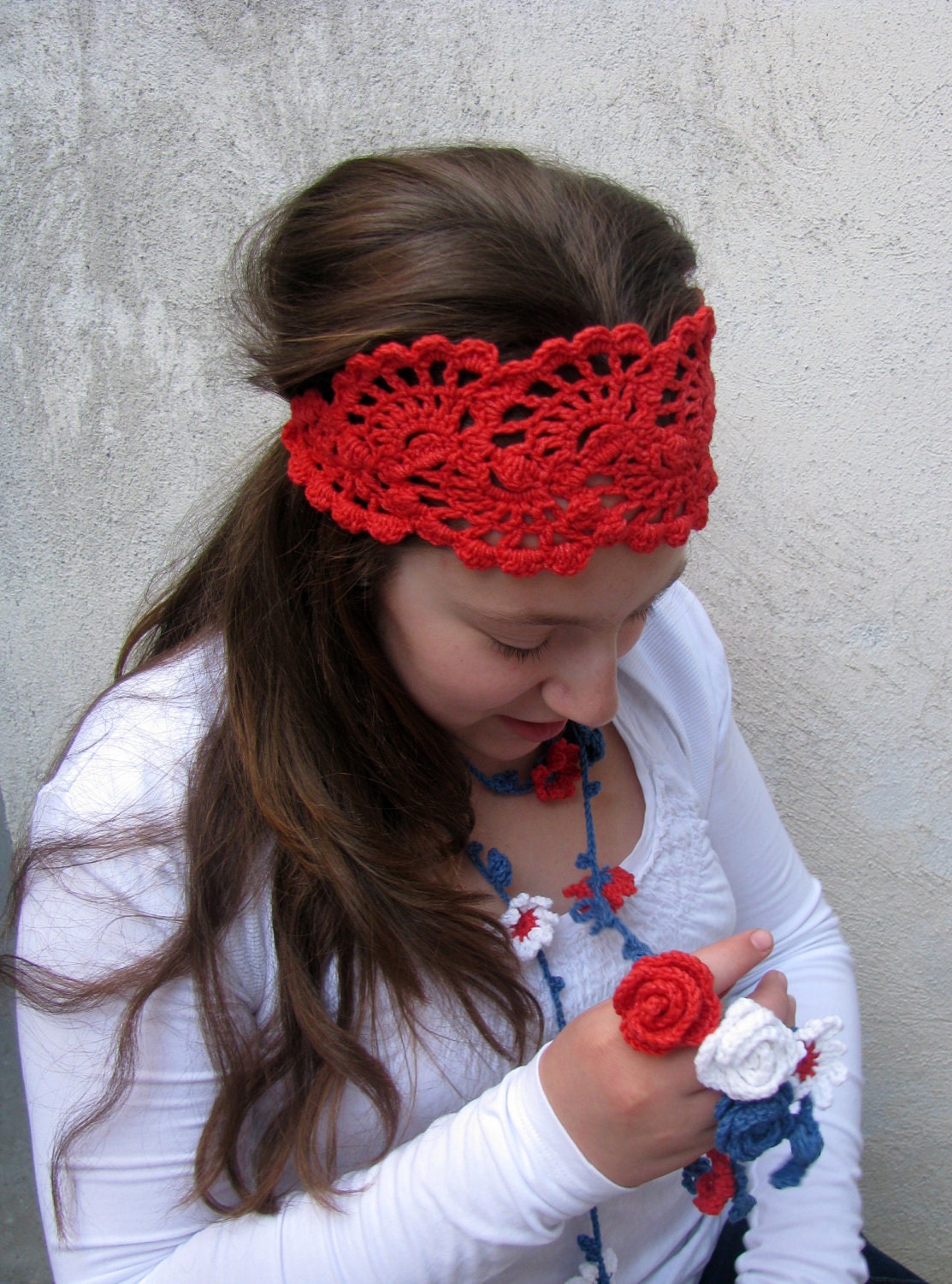 Summer Fashion Accessories - handcrochet  headband in Red - knittingFashion