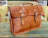 DIAZ Small Leather Portfolio / Laptop Bag Satchel in Crazy Horse Tanned Brown - (13in MacBook Air / Pro) - Free Monograming  -
