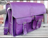 DIAZ Large Genuine Leather Cross Body / Shoulder Messenger Bag / Satchel in Purple