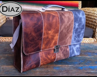 Large Leather Briefcase / Laptop Bag  in Crazy Horse Brown Multicolor - (17in MacBook Pro) - Free Monogramming -
