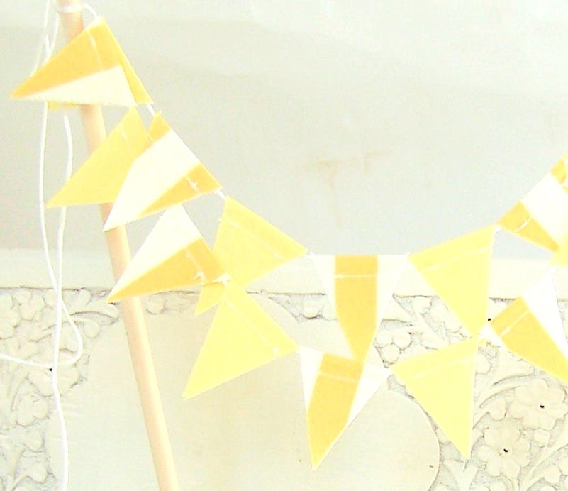 Mini Birthday Party Cake Bunting, Wedding Cake Bunting, Banner, Vintage Style Yellow and White Stripe, Summer Wedding Banner