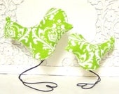 Mama and Baby Bird in Chartreuse Lime Green and White Damask, Baby Nursery and Baby Shower Cake Toppers, New Baby Gift