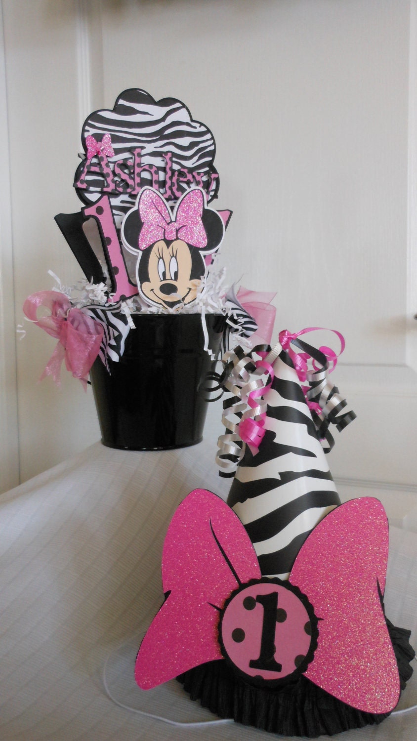1st Birthday Sweet Celebration Package -Minnie Mouse Zebra and hot pink Il_570xn