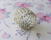 Fine Silver Ring, Crochet Silver, Wide Band Ring