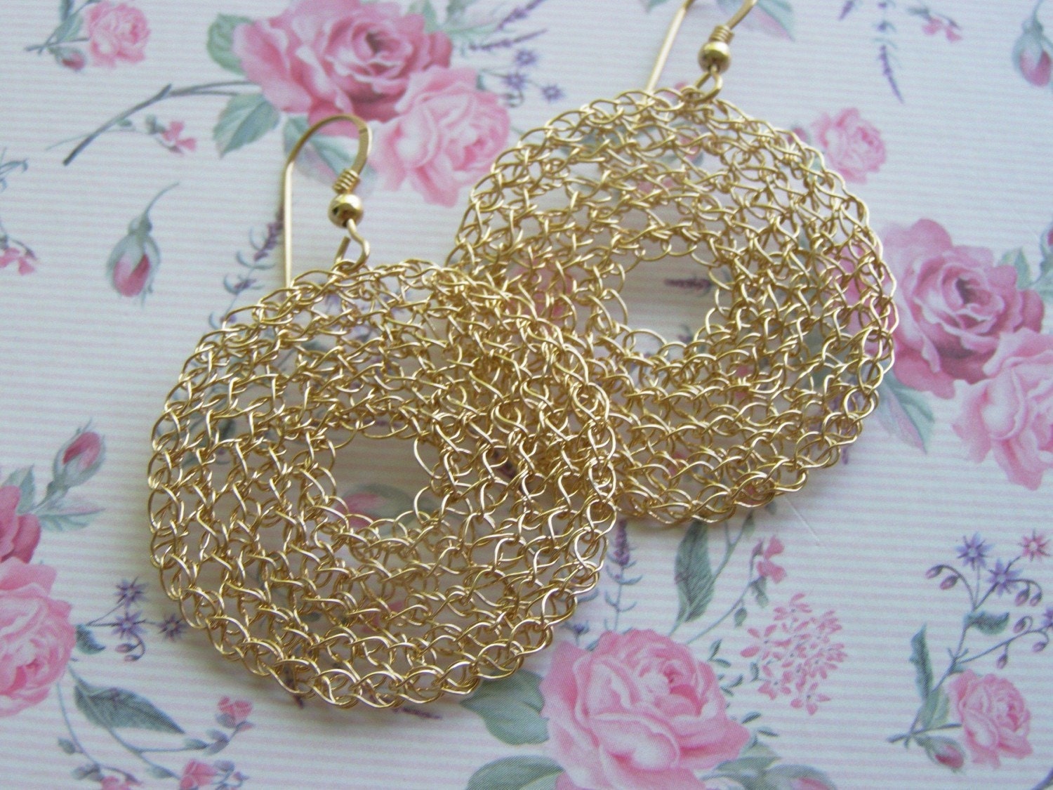 crochet Earring,  Wire Goldfilled  Earring, Bridesmaid Earring, Wedding Earring