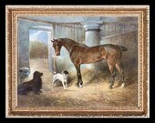 Horse And Dogs  Miniature Dollhouse Art  Picture 1729