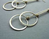 Two Circles Long Dangling Sterling Silver Earrings
