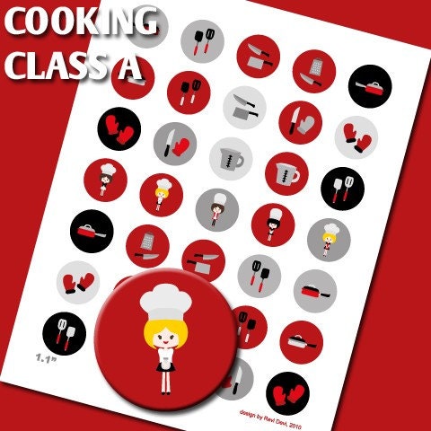 Cooking Class A 02134 - Printable Circle 1.313 inch - Bottle cap size - Digital Collage Sheet