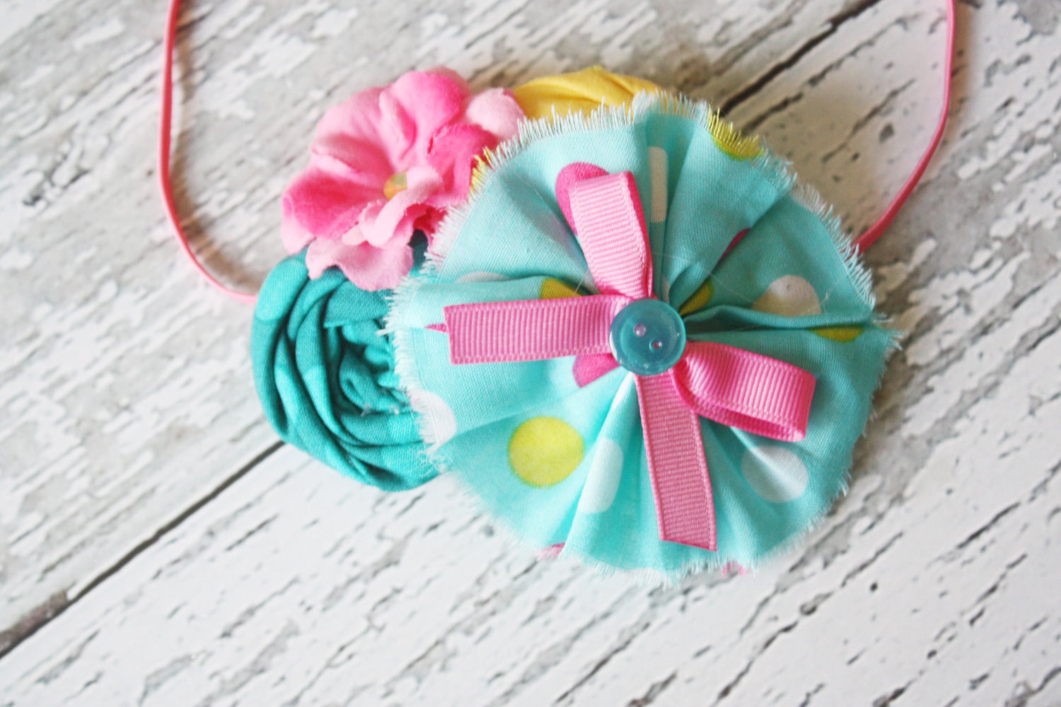 Candy Carnival -- ruffle, rosette and flower headband